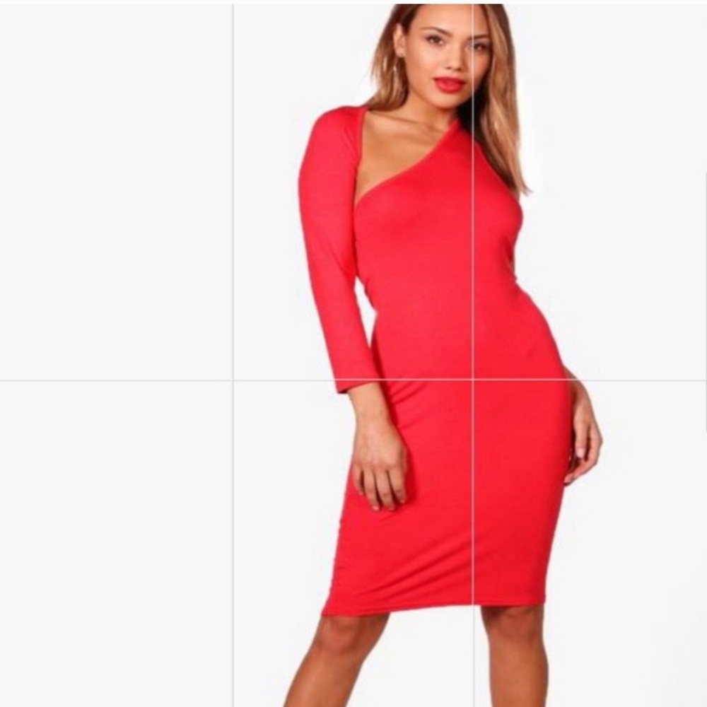 Boohoo Red Sexy One Shoulder Dress sz.4 NWT